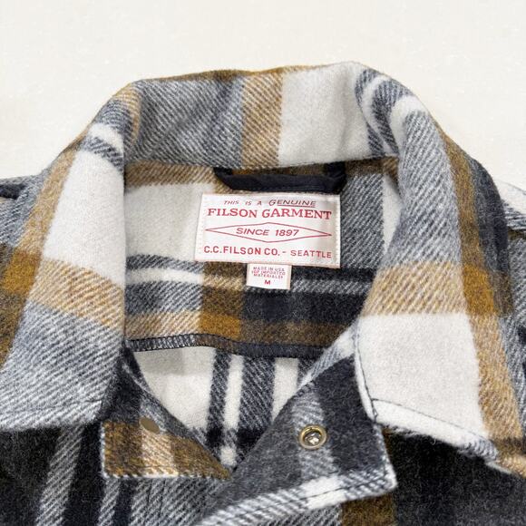 Filson Mackinaw Wool Work Jacket Blue Coal Copper Heather Plaid Medium - Picture 9 of 12